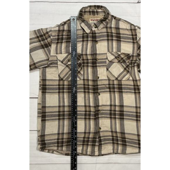 Wrangler Shirt Men’s Size Small Plaid Sherpa-Lined Flannel Jacket Brown And Tan - Picture 4 of 6